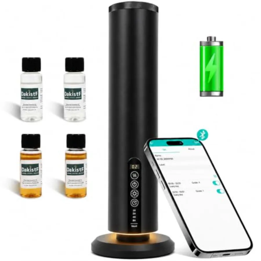 Rechargeable cordless essential oil diffuser for hotel, home, bedroom, office, and spa use; ABS plastic body in matte black; qu