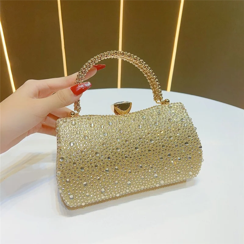 حقيبة يد نسائية من ABQR للحفلات وحفلات الزفاف - حقيبة يد مسائية مبطنة بحجر الراين والساتان المتلألئ