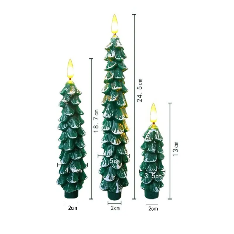 Snowy LED Christmas Tree Taper Candles W/Remote Paraffin Real Wax Battery Operated Candlestick Lights 3D Flickering Home Decor
