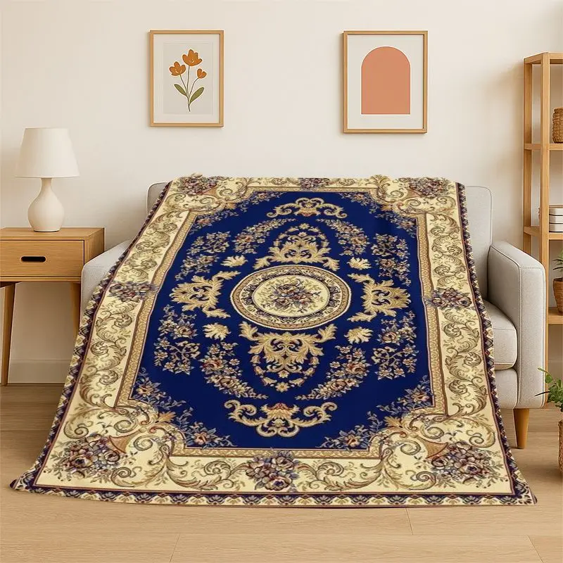 Luxury Persian Turkey Retro Flannel Blanket Soft Throw Blanket for Bedroom Living Room Bed Travel Camping Picnic Nap Cover Gift