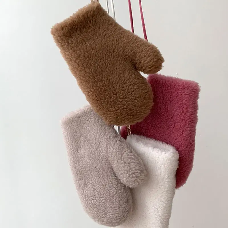 Women's Winter Hand Warmer Real Wool Gloves Thick Warm Teddy Glove Fingerless Mittens S3486