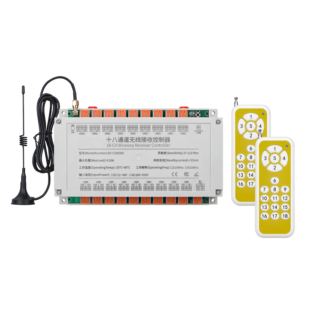 1000m AC 110V 220V 260V 433MHZ 18CH RF Wireless Remote Control switch Industrial crane Multiple power relay Quick terminal