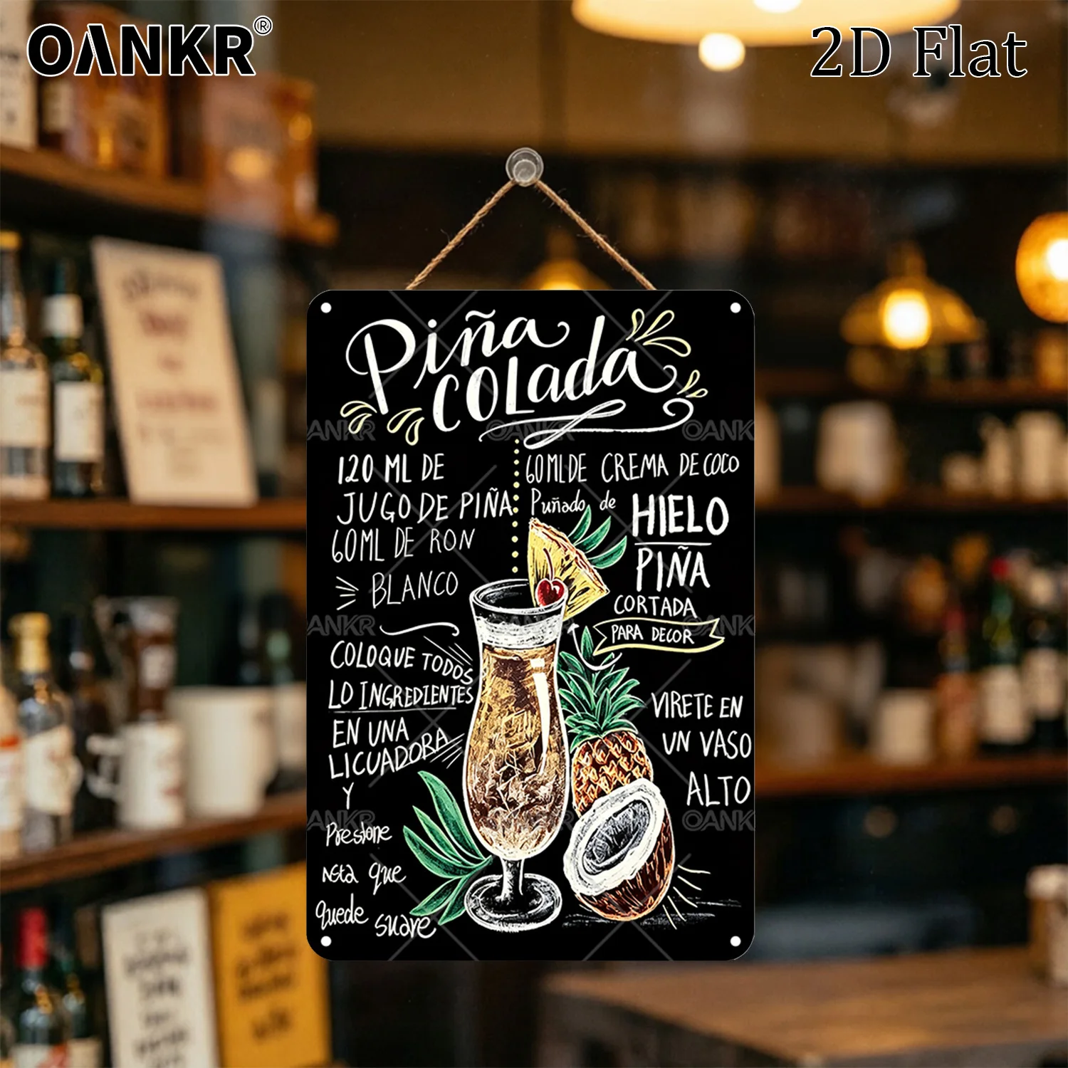 Letrero Metálico Vintage con Receta de Piña Colada Española, Decoración de Pared con Diseño de Bebida Tropical, para Pub, Restaurante, Hogar, Bar, Cocina