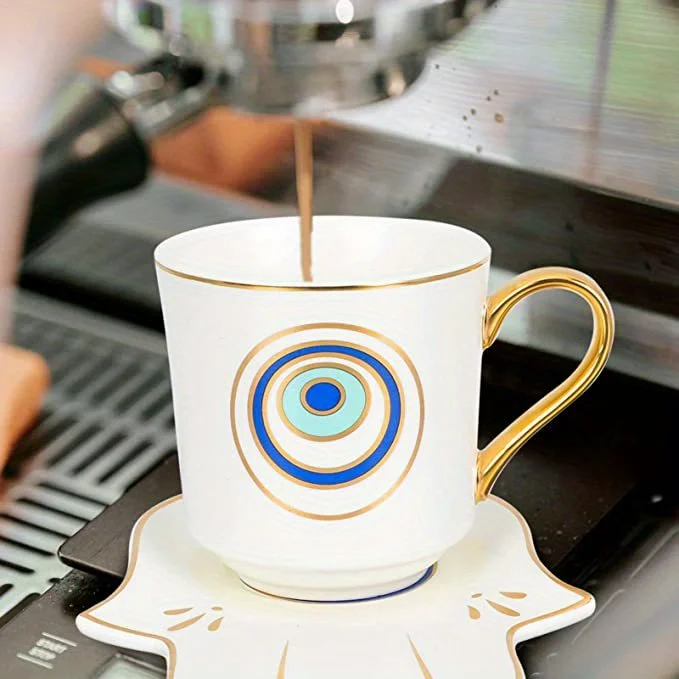 1set Evil Eye Cups Ceramic Coffee Mug And Plate Set Tea Coffee Cups Beautiful Tea Cup With Matching Saucers-Eye Tea Accessories