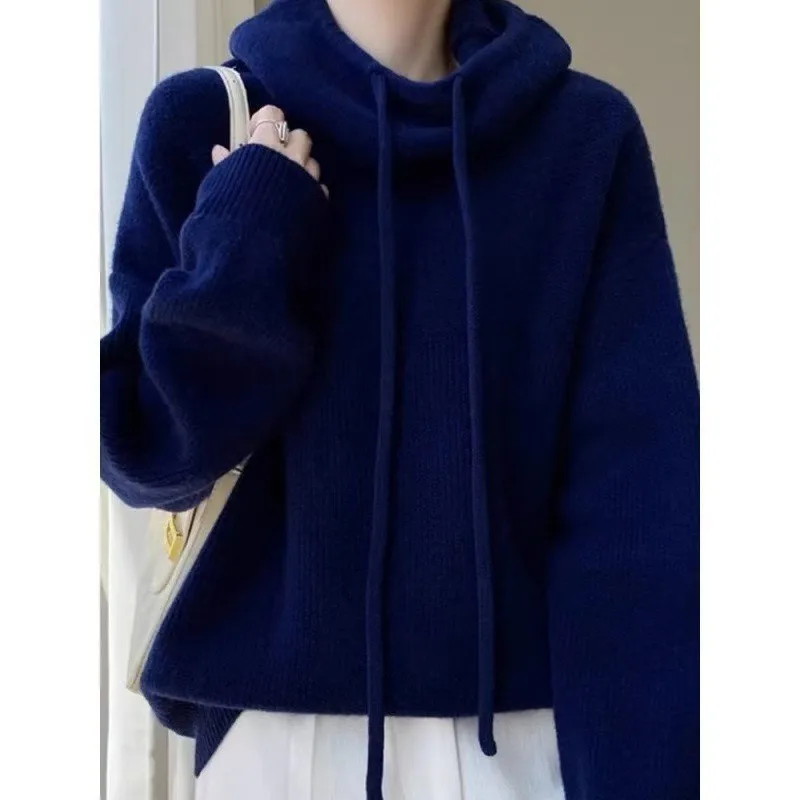 

A New European-style Woolen Sweater Women with Hood Thick and Laid-back Style Loose Slimming Base Long-sleeved Knitted Sweater