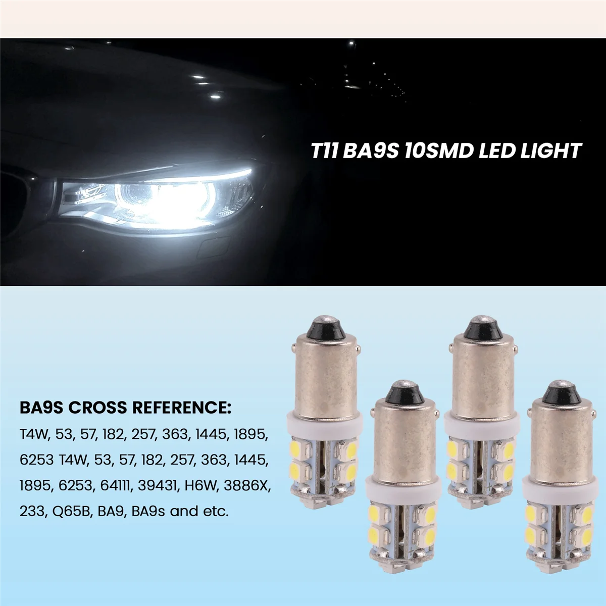 4x T11 BA9S T4W 233 BAYONET 10 SMD LED سيارة إسفين الجانب الداخلي ضوء لمبة بيضاء XY