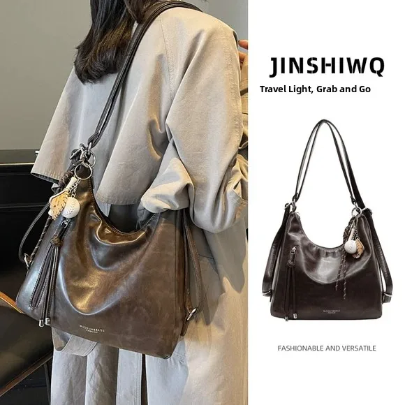 Retro Large Capacity Crossbody Shoulder Tote Bag for Women Commuter Bag 2025 New Luxury Minimalist High-End Feel PU Leather