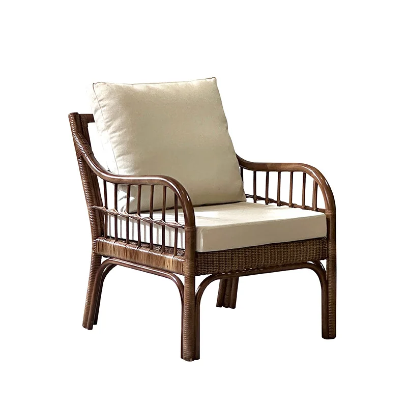CX Wabi-Sabi Style Single Recliner Homestay Natural Genuine Rattan Woven Leisure Chair