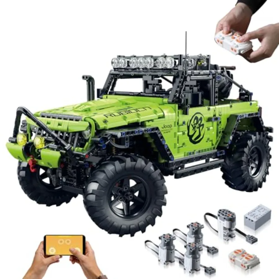 

Off Road Truck Building Set for Adults and Teens Age 14+, 1:8 RC 4x4 Wrangler in Black ABS Plastic with App Control, Durable an