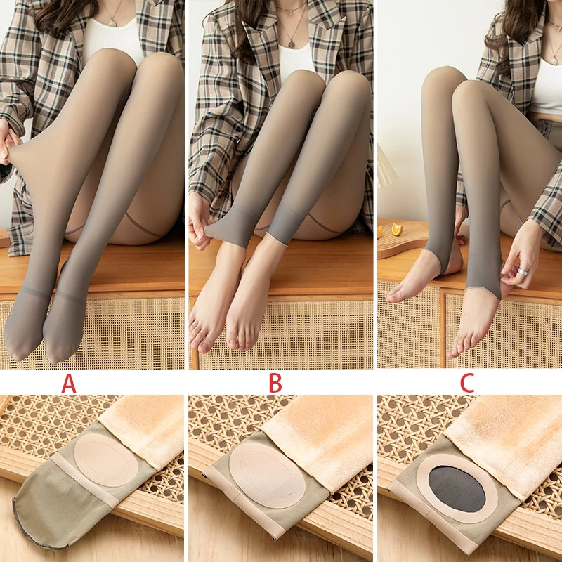 Winter Warm Fleece Pantyhose Translucent Sheer Look High Waist Tummy Control Buckle Stocking High Elasticity Slim Leg Wammer