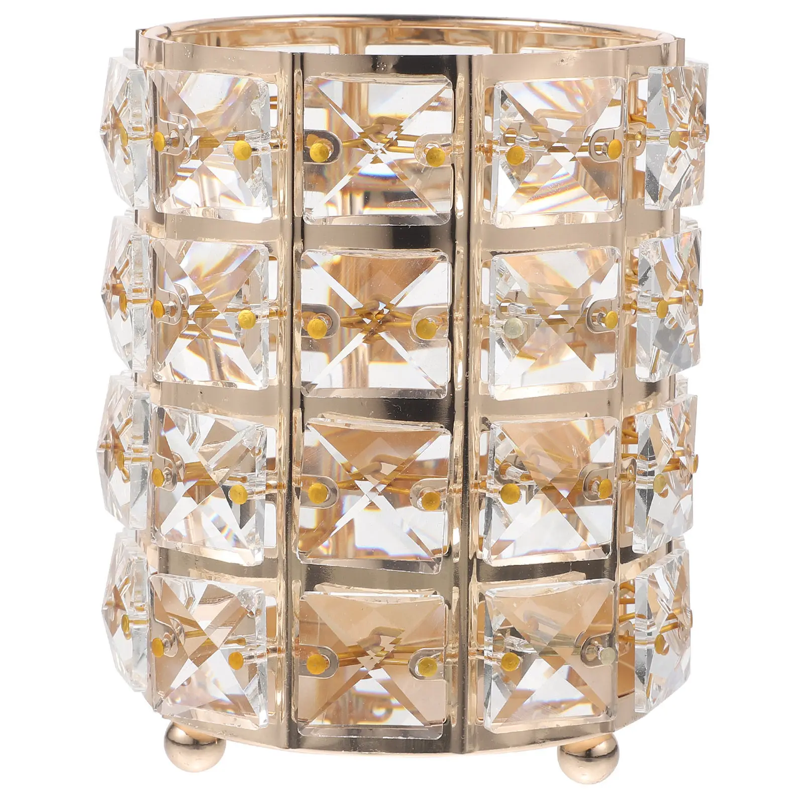 1Pcs Crystal Makeup Brush Holder Pen Storage Container Golden Desktop Organizer Stylish Desktop Container for Office Home
