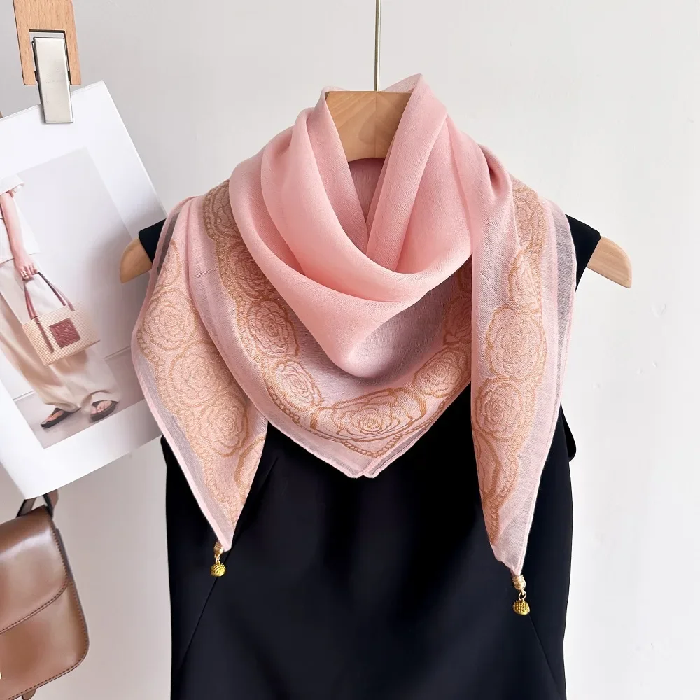 1 Ps Magnetic Clasp Convenient Scarf Spring and Summer Solid Color Decorative Neckerchief Fashion Rose 70 Scarf