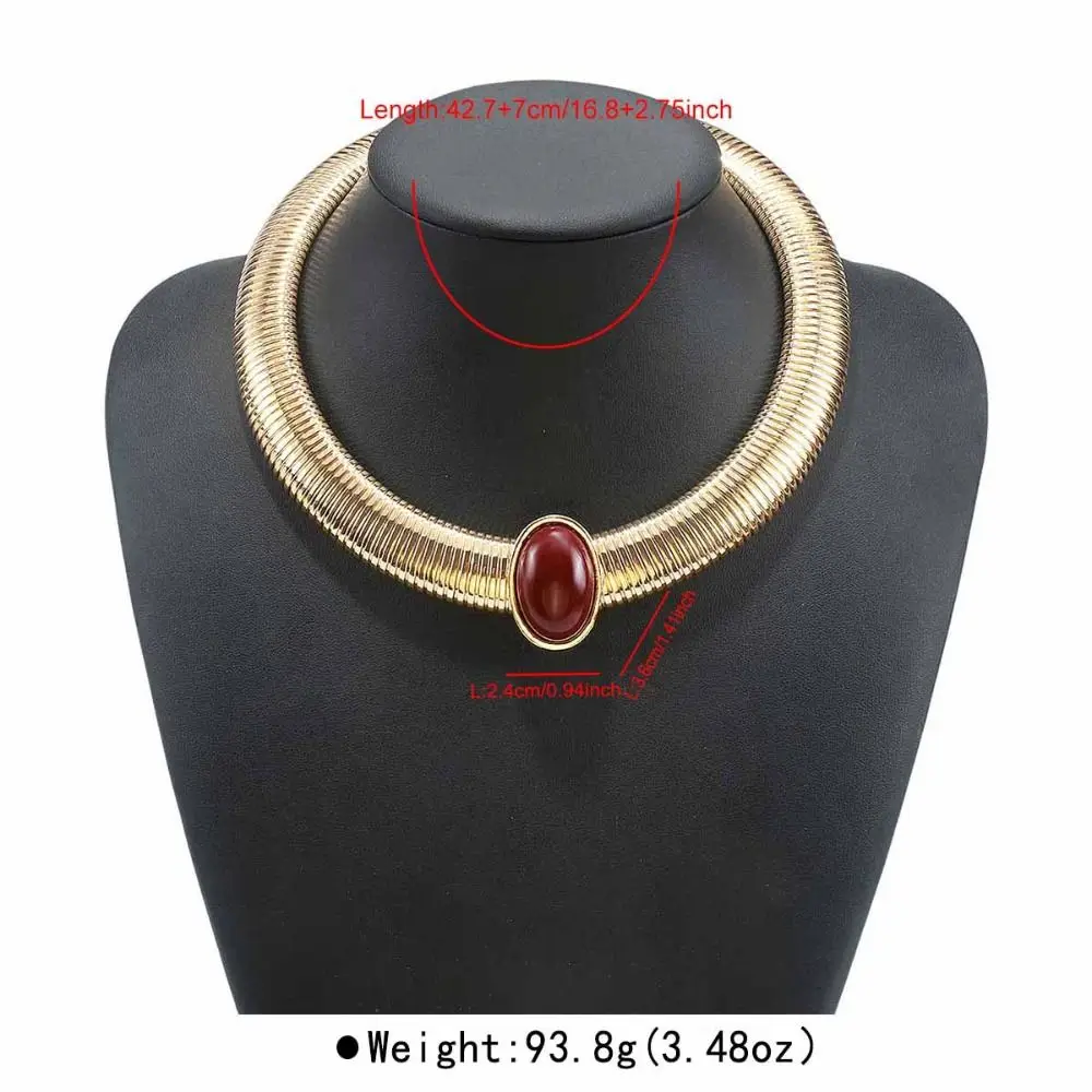 Metal Chain Chunky Choker Necklace Vintage Silver Color Chunky Chain Necklace Red Stone Bohemian Snake Bone Chain Necklace Girls