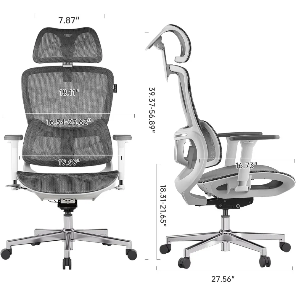 Office Chair, Big and Tall Mesh Office Chair with 6-Way Dynamic Lumbar Support, 3D Adjustable Armrests, 3D Adjustable Headrest