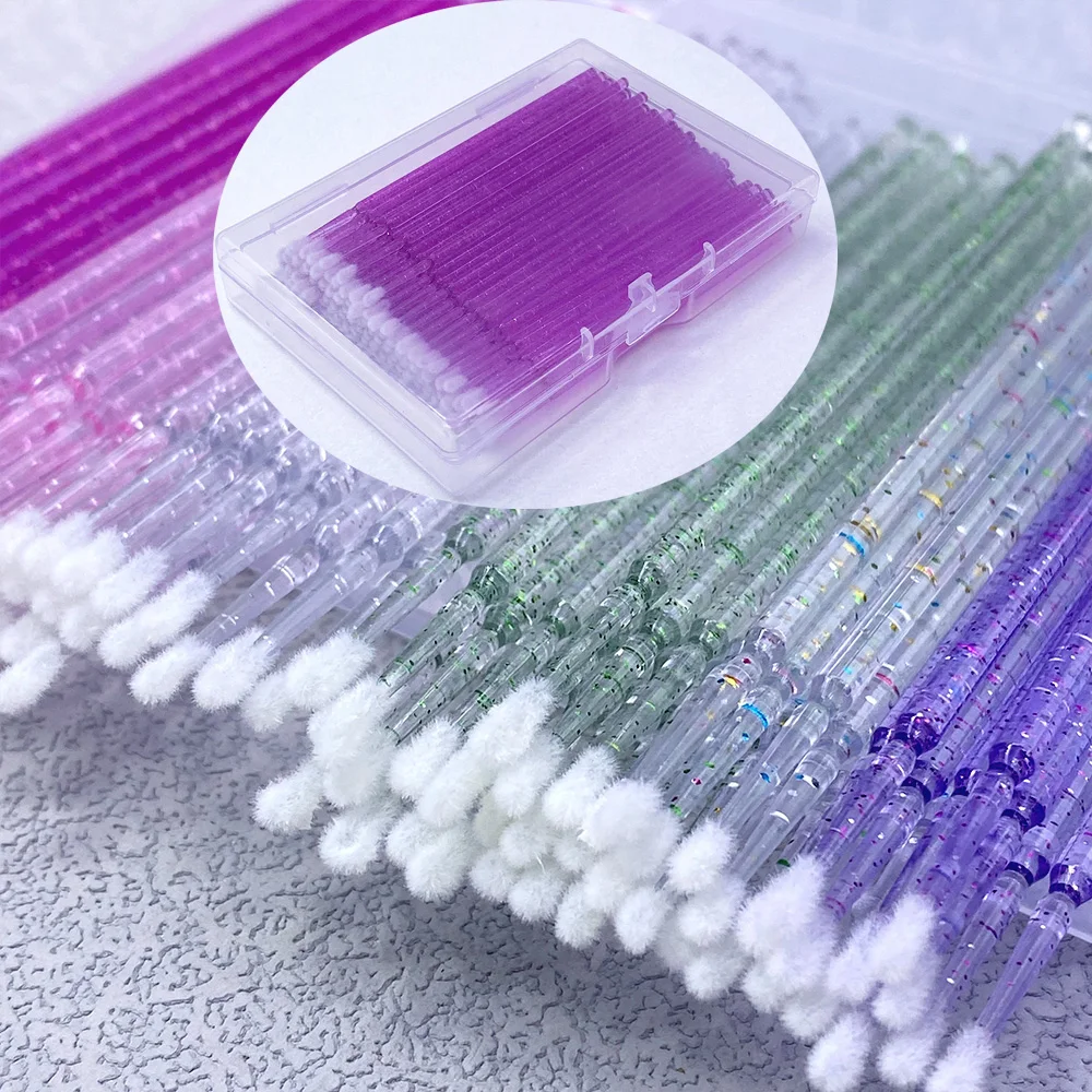 100 szt. Mikro Szczoteczki do Usuwania Sztucznych Rzęs, Opakowanie w Pudełku, Mikro Szczoteczki do Maskary, Aplikatory, Narzędzia do Przedłużania Rzęs, Pędzelki do Makijażu