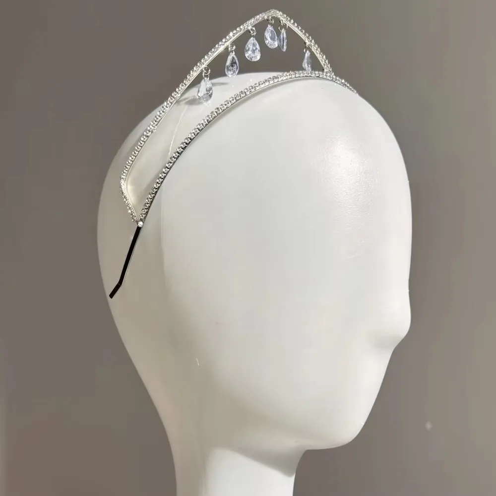 

Luxury Water Drop Queen Crown Headpiece Rhinestone Temperament Princess Headband Double Layer Women Hair Decoration Prom Jewelry