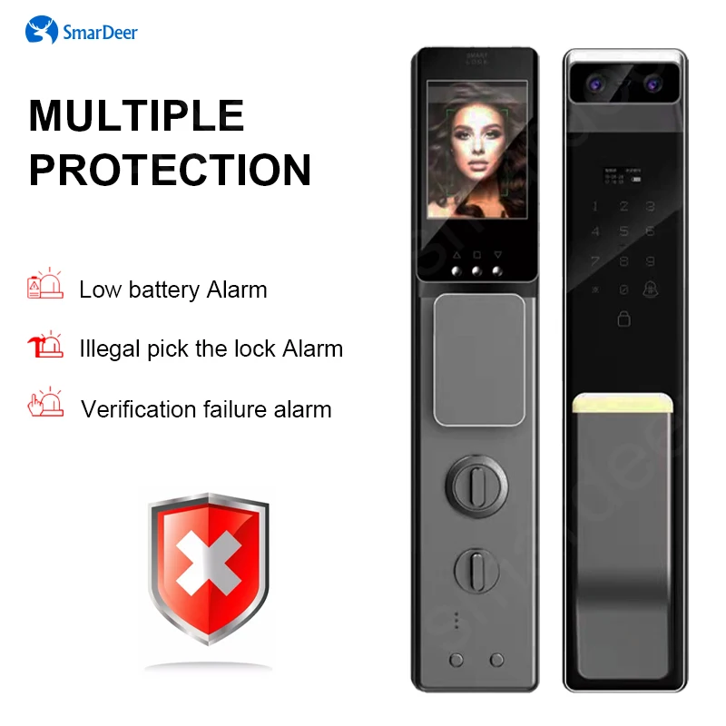 SmarDeer Face Recognition Smart Lock with HD Video Camera,Biometric Fingerprint Lock for Front door with Smart Doorbell,Password