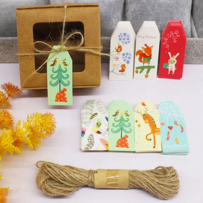 50TAG+10M STRING Wedding White 6x2.5cm Small Hang Tag Card Creative Cute Christmas Gift Baking Hang Tag Label