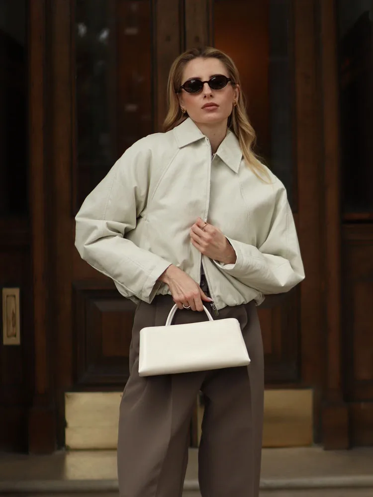 HH Donna Elegante Casual Street Style Tasche Giacca autunnale Giacche da donna Maniche lunghe Colletto rovesciato Cerniera Cappotti solidi