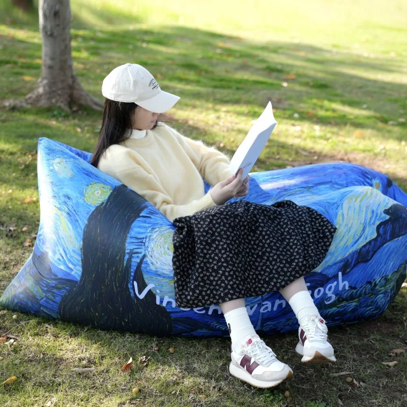 Outdoor Camping Inflatable Seat Starry Moon Night Printed Portable Inflatable Bed Beach Lawn Rest Inflatable Sofa Seating