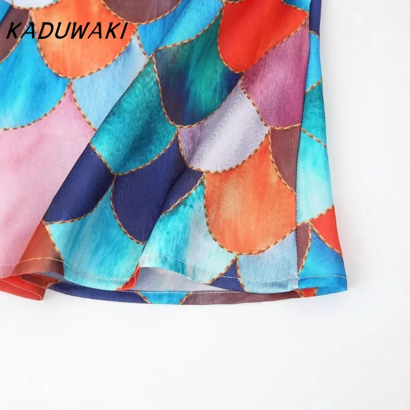 KADUWAKI élégant imprimé fleuri femmes Robe été Satin couleur bloquée imprimé croix suspendus cou Robe hanche étreinte longue Robe
