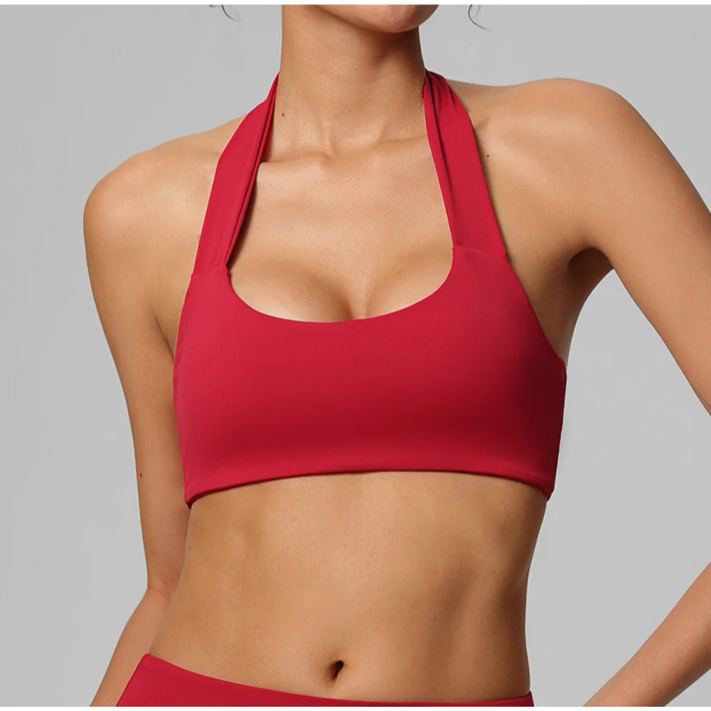 Sports Bra Women Fitness Vest Yoga Tank Sportswear Halter Top High Support Push-up Open Back Gym Wear Running Workout Underwear