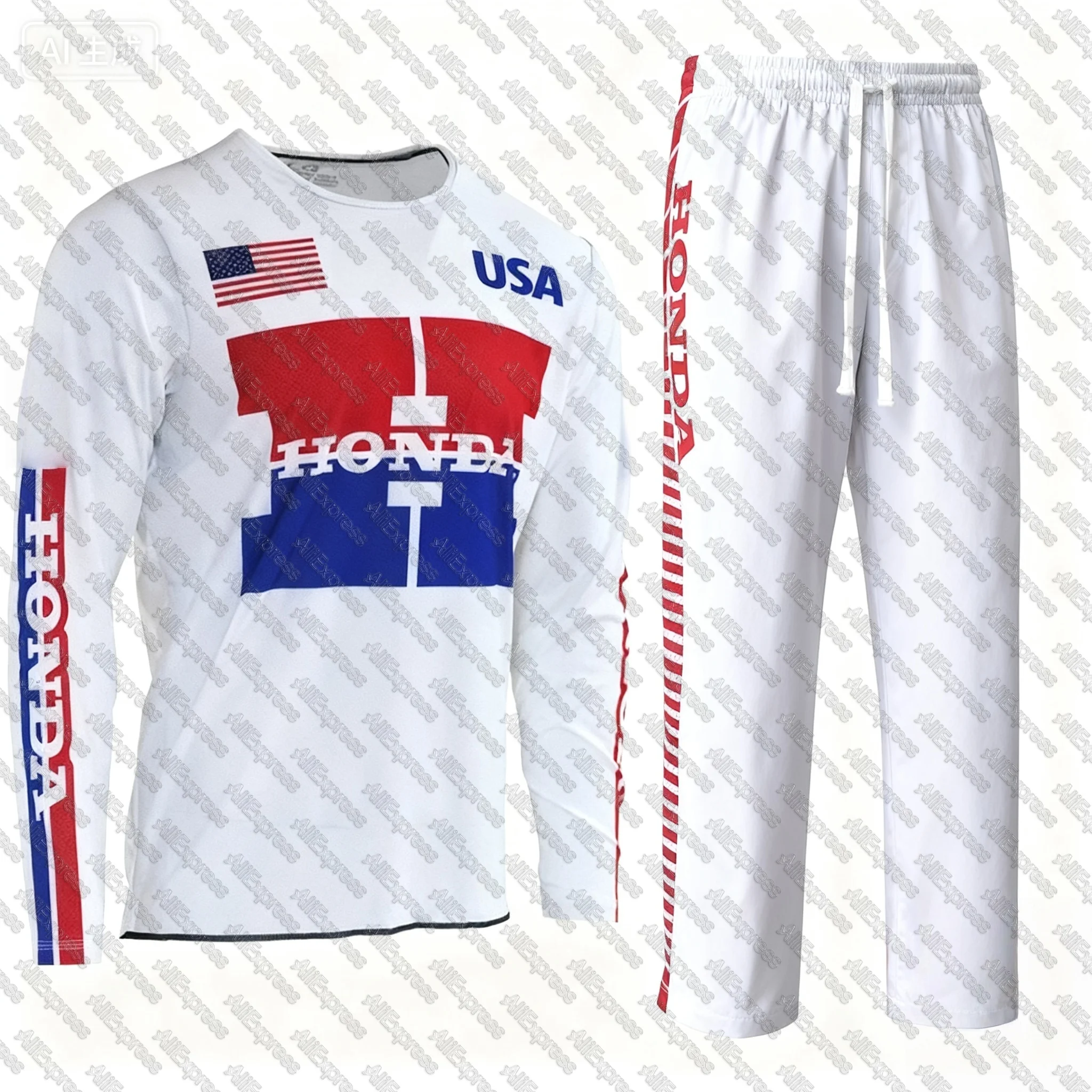 

Honda Racing Team 1981 USA Licensed Retro Jersey Pants Combo Long Sleeve Motorcycle Tee Breathable Super Racing Jersey for Men