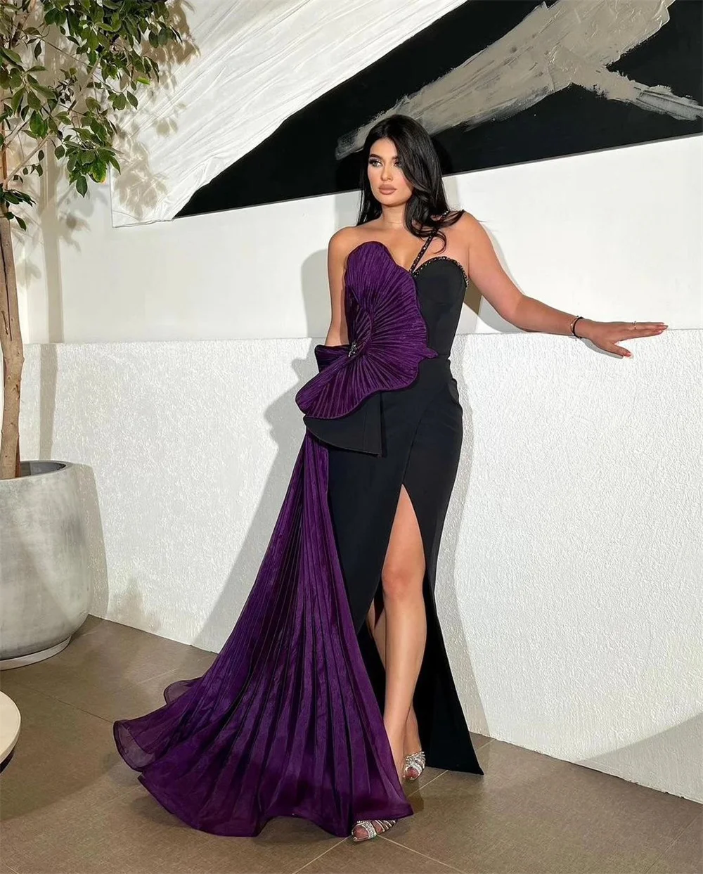 Customized Exquisite Sweetheart Spaghetti Strap Mermaid Sweep/Brush Evening Dresses Flower Rhinestone Chiffon Formal Occasion Go