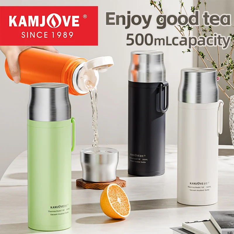 

KAMJOVE 316 Stainless Steel Thermos Large Capacity Vacuum Flask Portable Insulated Tumbler with Rope Tea Cup Thermo Bottle 500ML