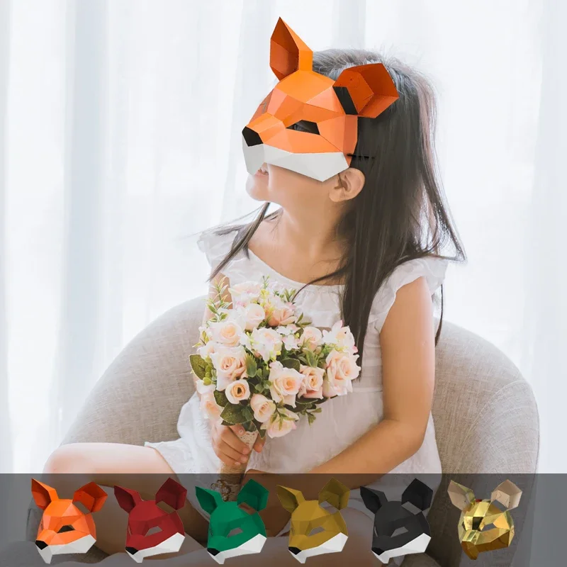 Мышь, полумаска для лица, модель из бумаги животного, маленький размер, 3D Бумажная фотография, искусственная кожа, косплей, ручная работа, оригами, Хэллоуин