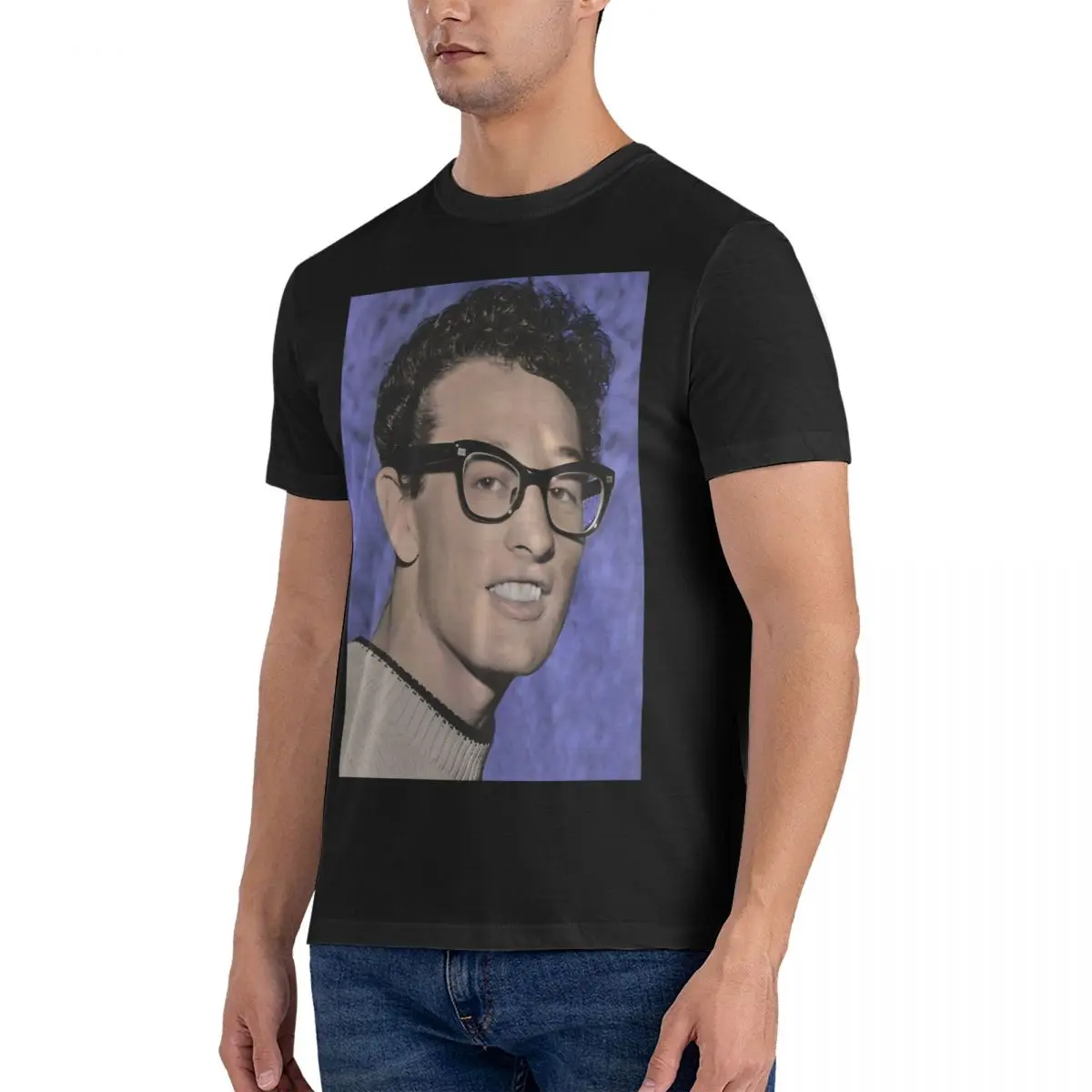 Leisure Buddy Holly_1 T-Shirt Men Crew Neck Pure Cotton T Shirt The Crickets Short Sleeve Tee Shirt Printed Clothes