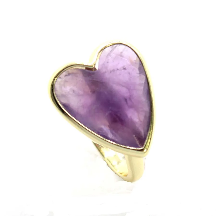 Charms Natural Healing Crystal Heart Stone Rings For Women Amethyst Rose Quartz Adjustable Finger Ring Choice Men Jewelry Gifts