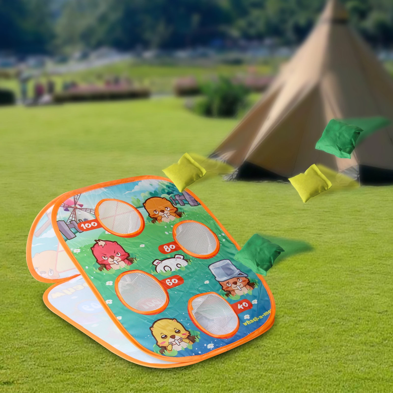 Gra 3 w 1: rzucanie workami, bramka do piłki nożnej, rzucanie dyskami, zabawa dla dzieci, idealna na spotkania rodzinne i do ogrodu.