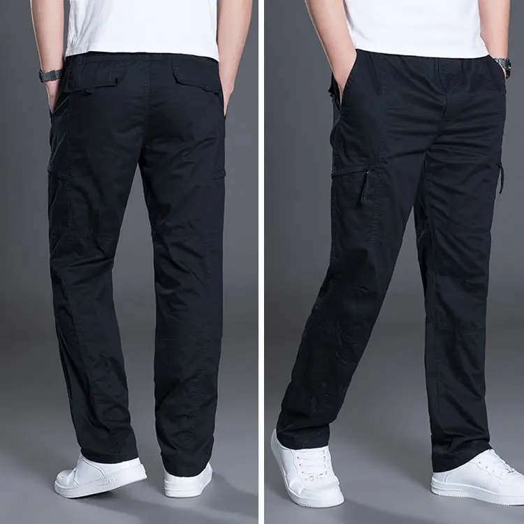 Mens Casual Cargo Cotton Pants Men Pocket Loose Straight Pants Elastic Work Trousers Brand Fit Joggers Male Super Large Size 6XL