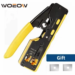 WoeoW RJ45 Pass Through Crimping Tool Crimp Tool for RJ45 RJ12 RJ11 Connectors CAT6a Shielded Modular Plugs