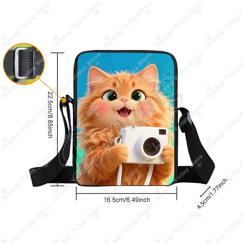 Kawaii Cat Taking Photos Graphic Print Crossbody Bag The Kitten Holding A Camera Women Handbag Shoulder Bag Phone Holder