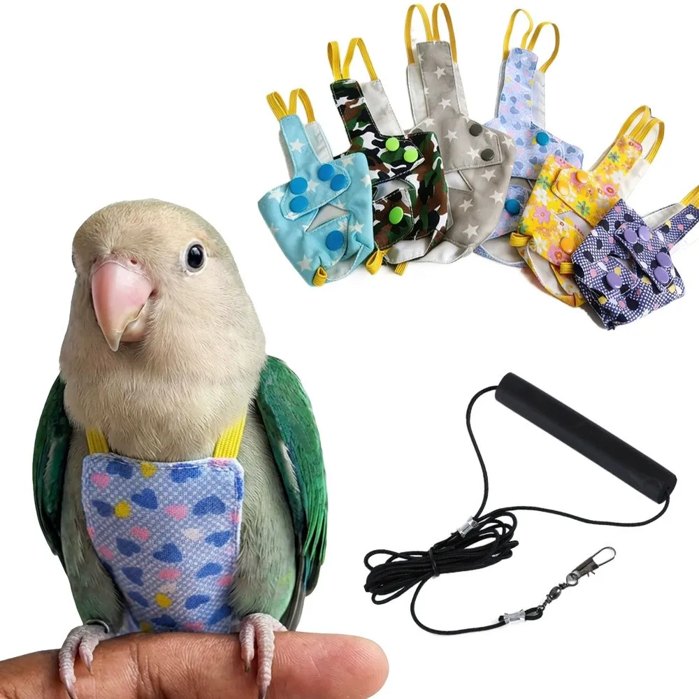 Parrot Diaper Harness With Leash Reusable Bird Flight Suit For Budgie Lovebird