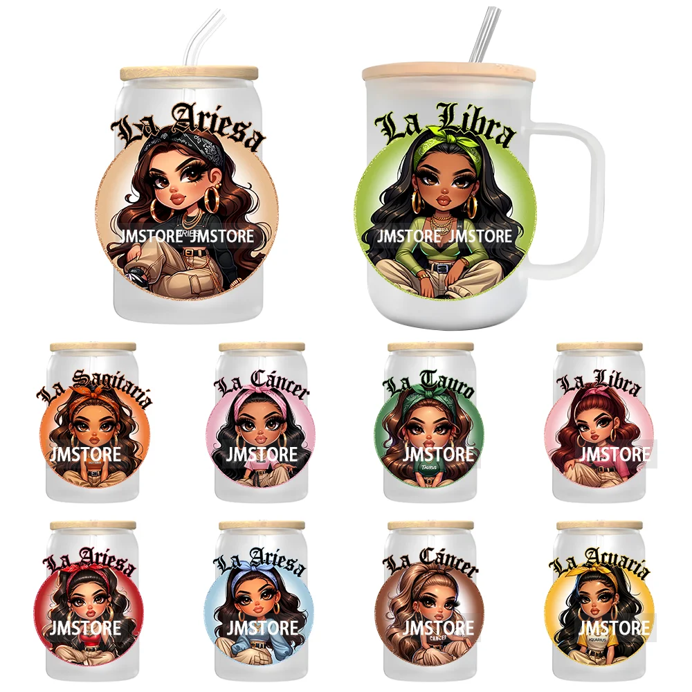 Chicana Chola Chibi Zodiac Girls UV DTF Transfer Stickers Decals For Libbey Cold Cups Mugs Durable Waterproof Custom Logo Labels