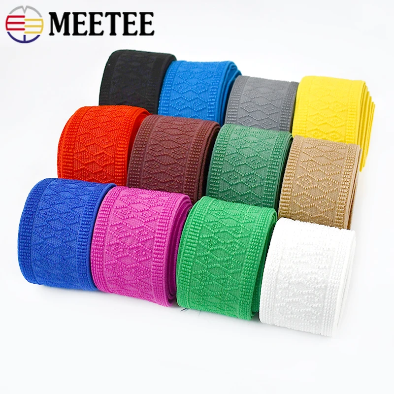 

1-5M Meetee 50mm Soft Elastic Bands Colorful Weaving Patterns Rubber Sewing Waistband Clothing Pants Handmade Crafts Accessories