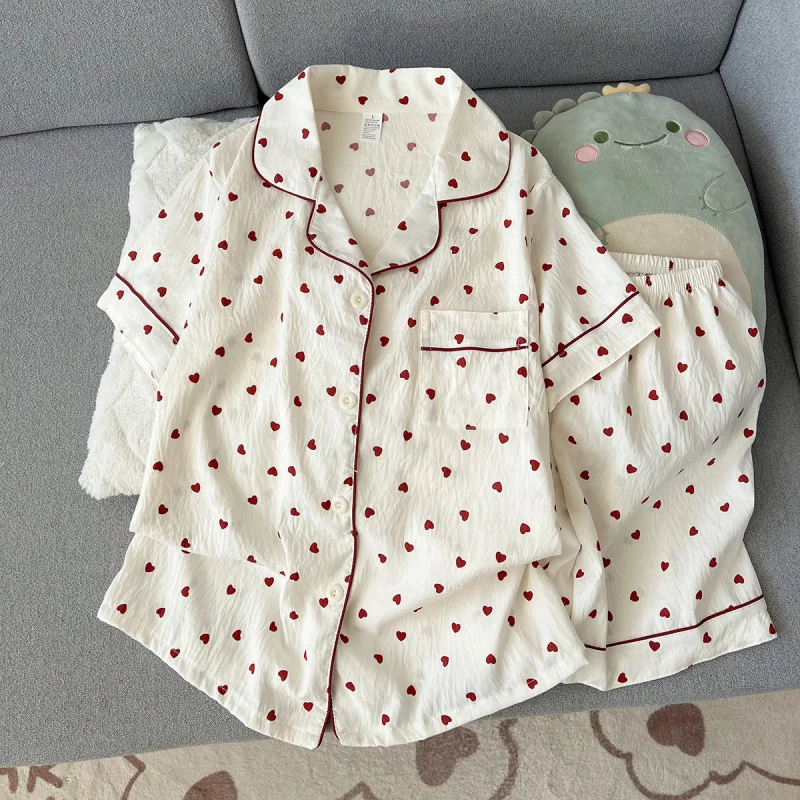

2Summer short-sleeve pajama set for women, comfortable and trendy, shorts can be worn outside, home wear set