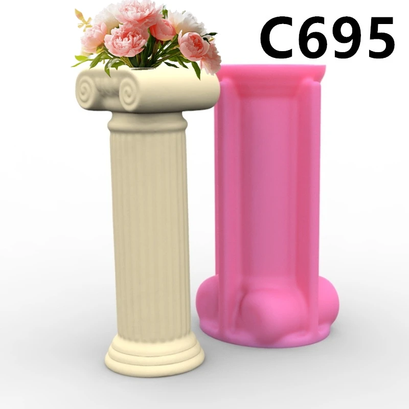 3D 21cm Large Roman Column Vase Epoxy Resin Silicone Mold New Roman Column Vase Concrete Cement Gypsum Silicone Mold