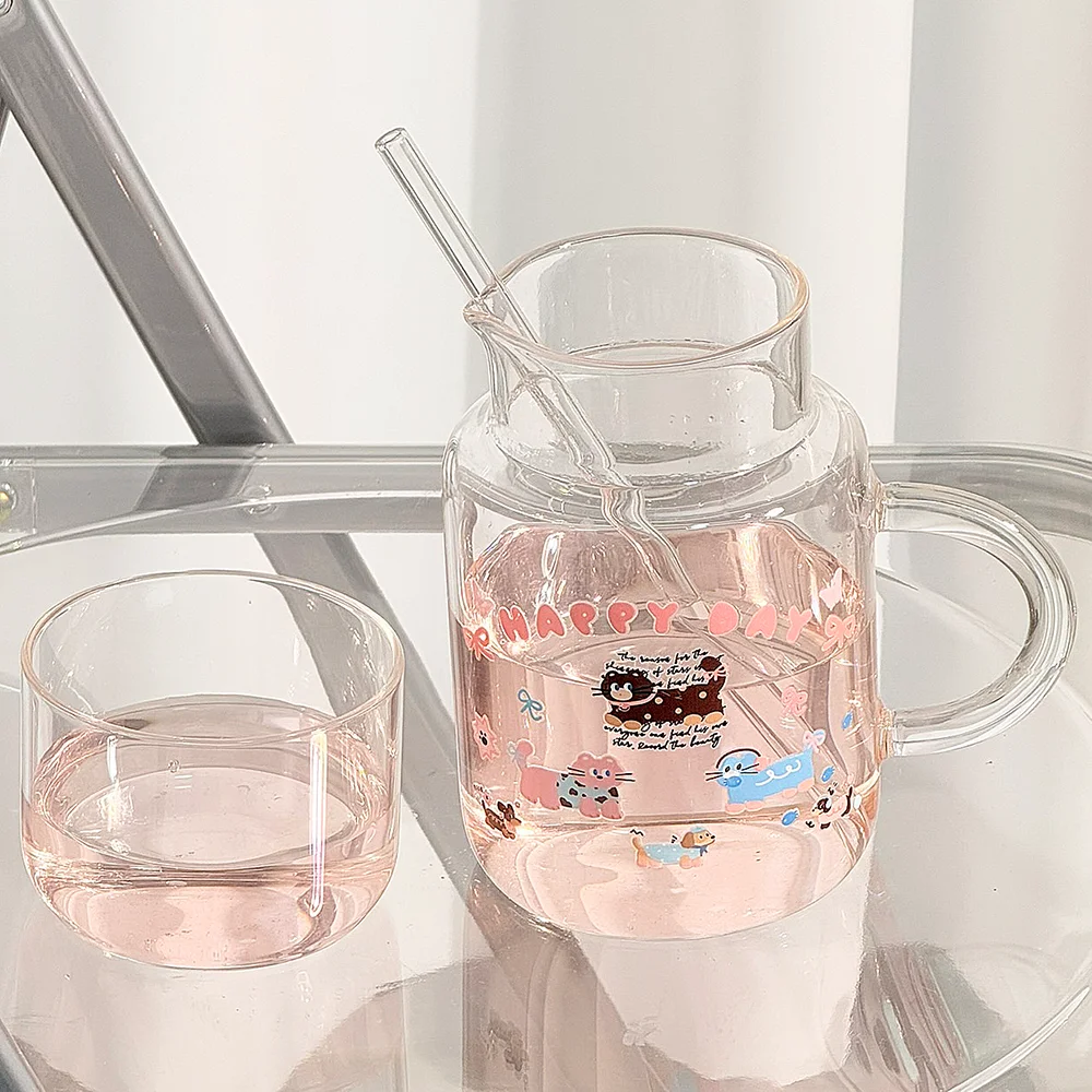 

Cute Cat Dog Glass Cup 3pcs Set, High-value Coffee Cups with Handle, Tea Separation Tea Cup, Bar Wine Accessories Wine Glasses