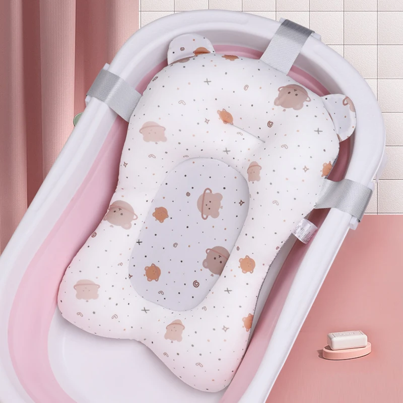 Baby Shower Bath Tub Pad Non-Slip Newborn Bathtub Mat Safety Nursing Foldable Support Comfort Body Cushion Mat Pillow Cartoon