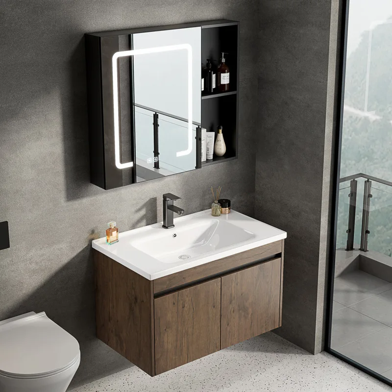 Modern Style Bathroom Vanity with Aluminium Honeycomb Cabinet Washbasin Smart LED Ceramic Sink and Marble Top for Hotel
