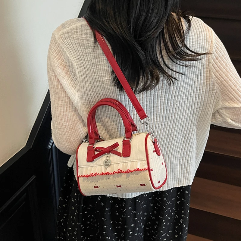Korean Edition Sweet Women Bow Handbags 2025 Summer New Trend Polka Dot Single Shoulder Bag Chic Daily Commuting Messenger Bags