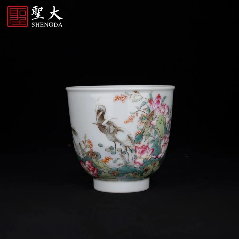 |Zhong Xinchun lotus pond egret high cup Jingdezhen hand-painted high-grade tea set Kung Fu tea cup tea cup