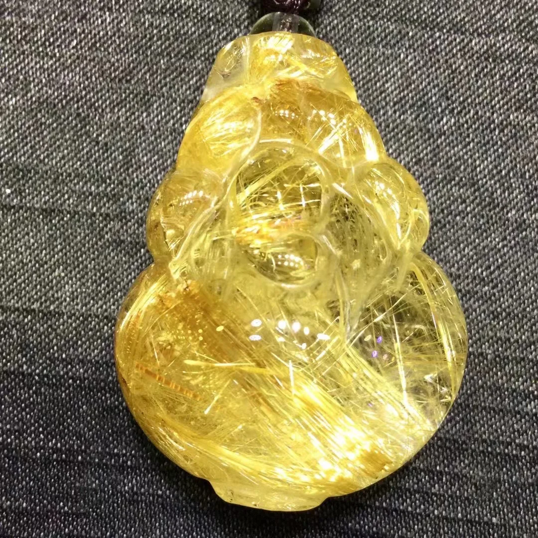 Natural Gold Rutilated Quartz Pendant Pi Xiu 37*28*21mm Rutilated Quartz Jewelry Men Women Brazil AAAAAAA
