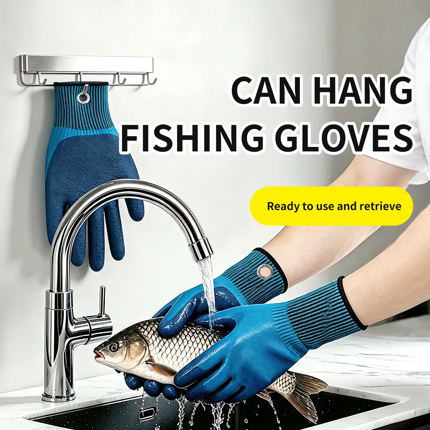 Fish Cleaning Gloves Double Layer Waterproof Durable Wear Resistant High Elastic Wrist Hanging Hook Hole