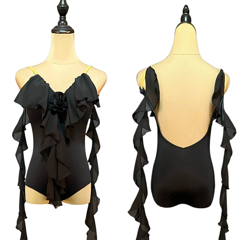 3 Colors National Standard Dance Practice Dress Waltz V-Neck Strap Top Sexy Bodysuit Modern Dance Wear Latin Dance Wear  XH5381