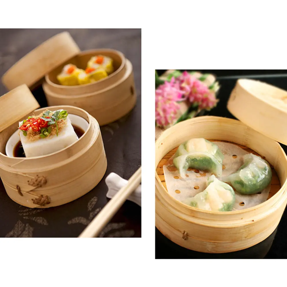 2Pcs Bamboo Mini Steamer for Steaming Dumplings Buns Dim Sum Eco Friendly Airtight Dense Bottom Fast Steam Cookware